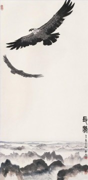 Águilas Wu Zuoren en pájaros de tinta china antigua de montaña Pinturas al óleo